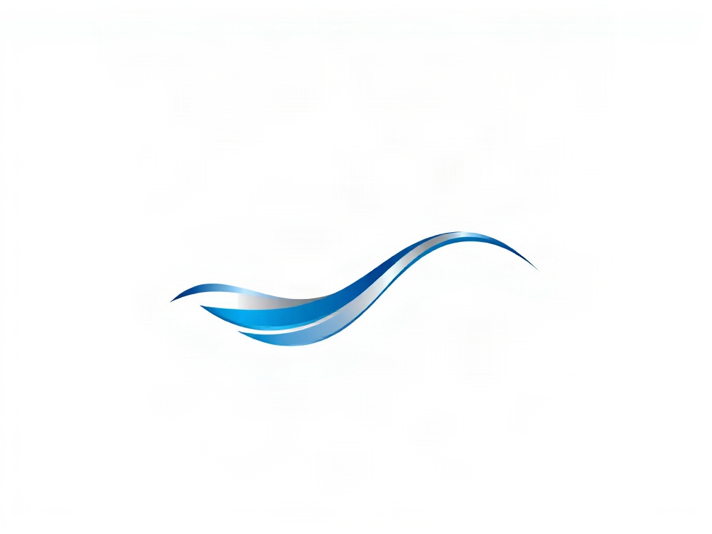 A minimalistic logo with an abstract gradient blue and silver wave, representing growth and innovation, on a white background, flat vector style, high resolution, 8k